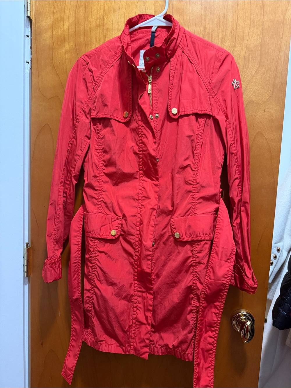 Moncler Women's Red Utility Trench Coat - Lightweight Jacket